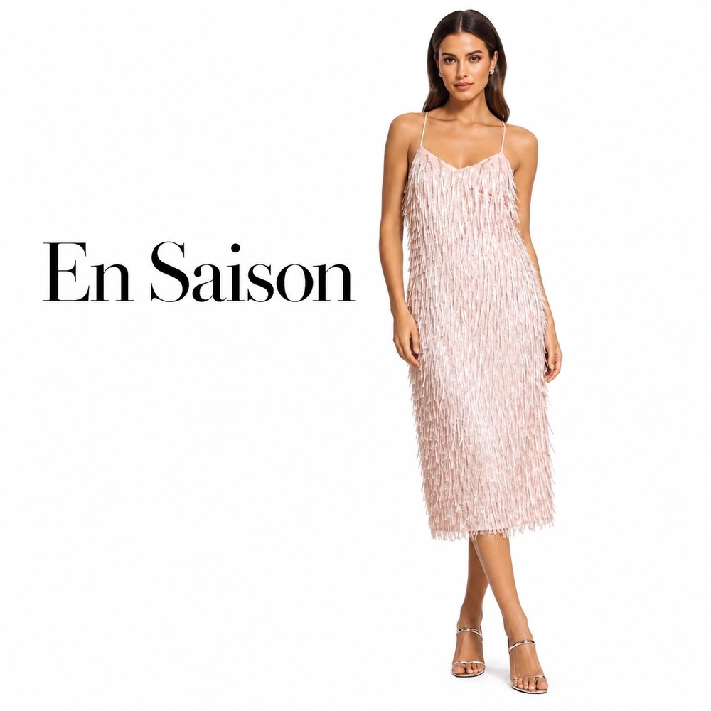 Anthropologie En Saison Pink Fringe Midi Dress